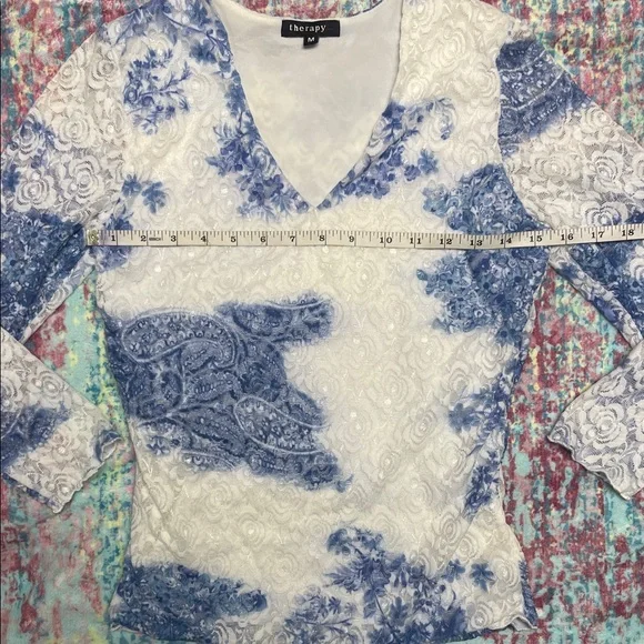 Therapy Blue and White Floral Long Sleeve Top - Picture 2 of 5